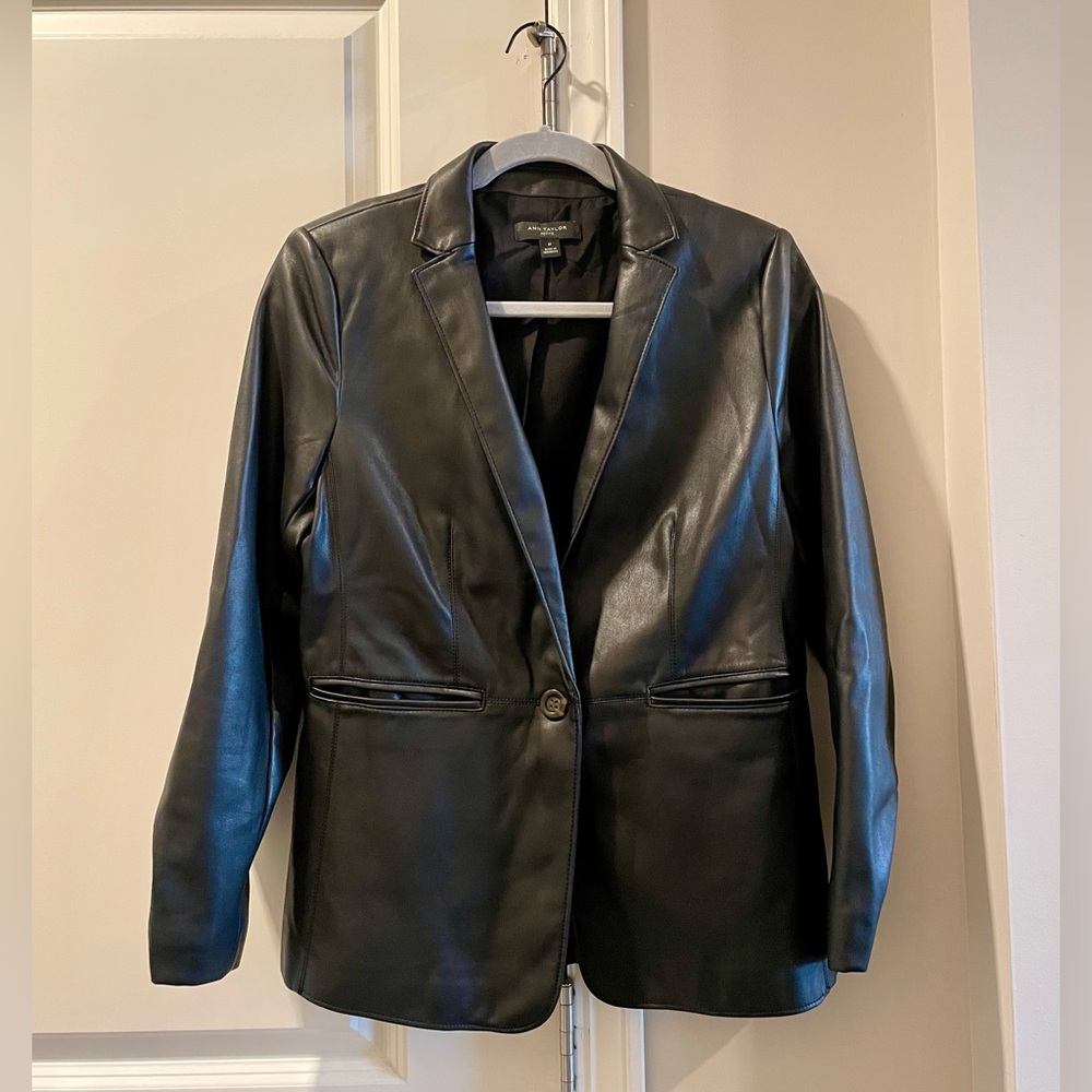 Ann Taylor Black Faux Leather Blazer